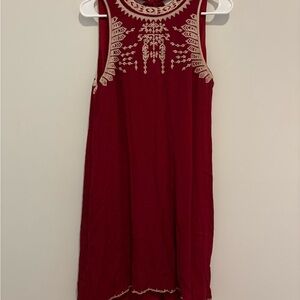 Alya Red and Cream Embroidery Mini Dress with tie detail